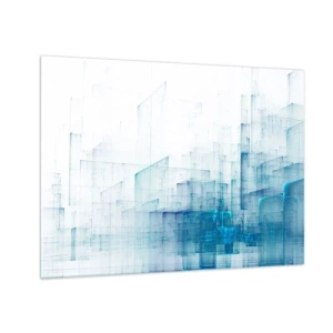 Tablou pe sticlă - Compoziție geometrică abstractă în nuanțe de albastru - 70x50cm - Cum a apărut spațiul - Decorațiune modernă pentru perete pentru living și dormitor ARTTOR