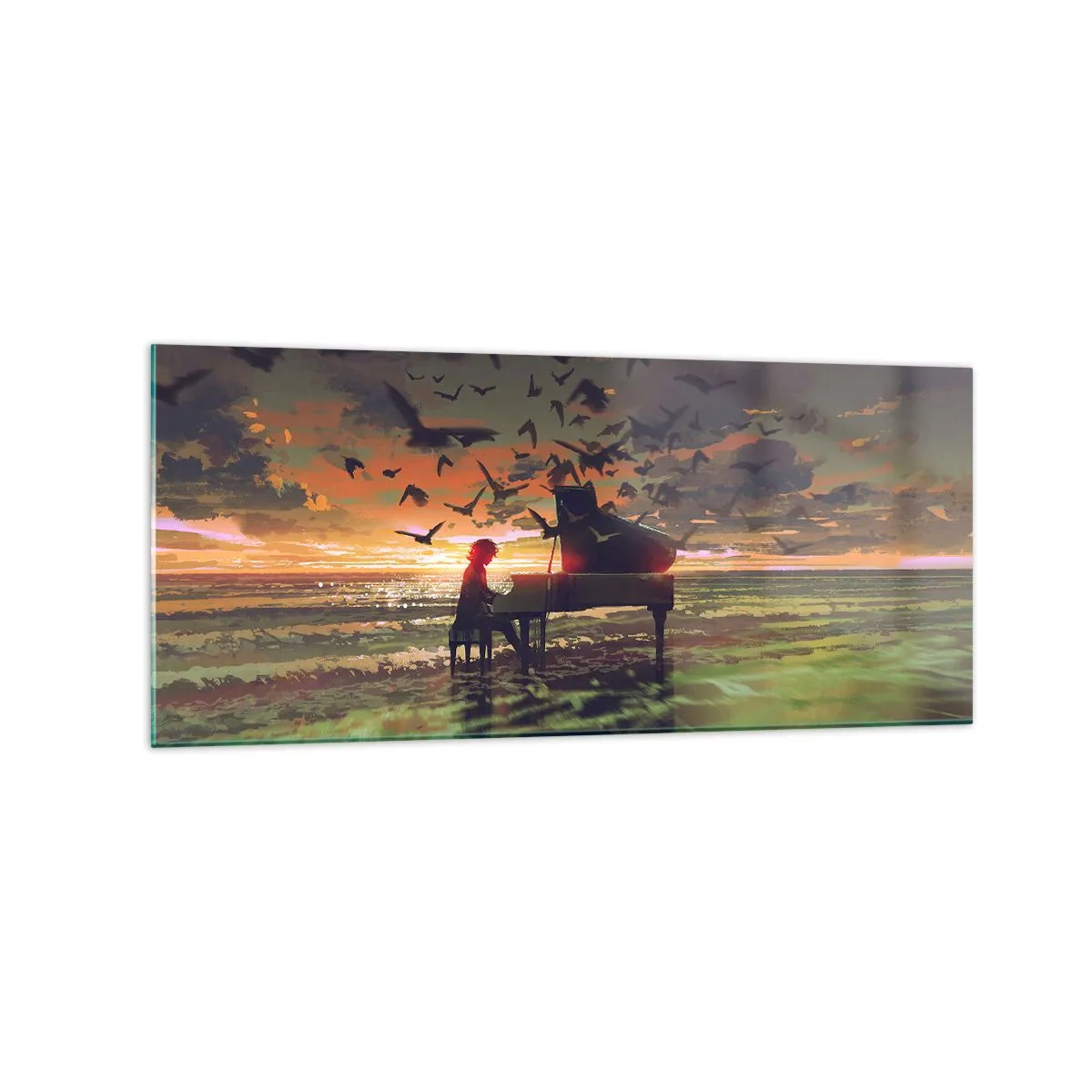 Tablou pe sticlă - Concert pentru pian și valuri - 120x50 cm