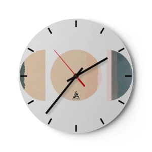 Ceas de perete - Ceas pe sticlă - Modele geometrice abstracte cu culori pastelate - 30x30cm - Roată cu roată - Decorațiune modernă pentru perete pentru living, bucătărie și dormitor ARTTOR