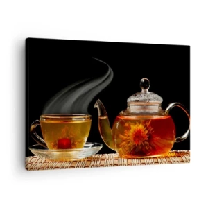 Tablou pe pânză Canvas - Ceainic de sticlă cu ceai din flori și o ceașcă - 70x50cm - Magia și arta preparării ceaiului - Decorațiune modernă pentru perete pentru living și dormitor ARTTOR