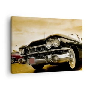 Tablou pe pânză Canvas - O mașină de epocă cu aspect retro și detalii cromate. - 70x50cm - Clasicul nu se demodează niciodată - Decorațiune modernă pentru perete pentru living și dormitor ARTTOR
