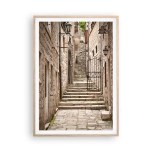 Poster în ramă de stejar deschis - Stradă veche magică - 70x100 cm