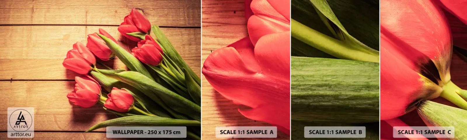 Mostră tapet autocolant Deluxe Sticker - Mărturisire de primăvară - Flori, Lalele, Buchet de flori - 100x30 cm