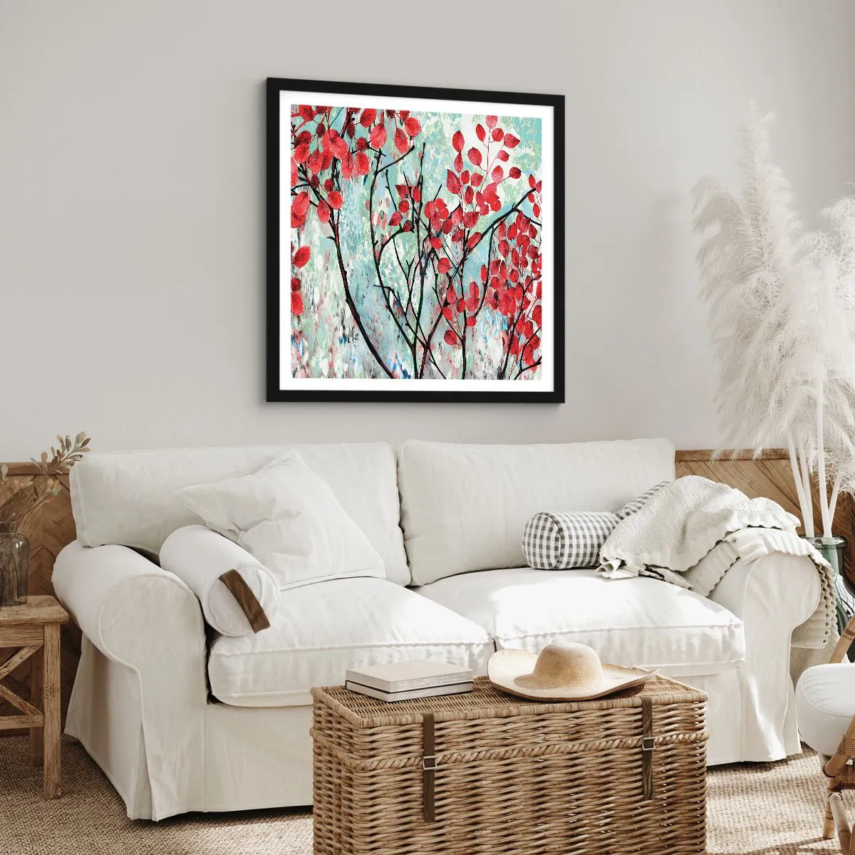 Poster în ramă neagră - Arbore în stacojiu - 60x60 cm