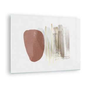Tablou pe sticlă - Abstracție minimalistă cu forme bej și maro - 70x50cm - Colonadă abstractă - Decorațiune modernă pentru perete pentru living și dormitor ARTTOR