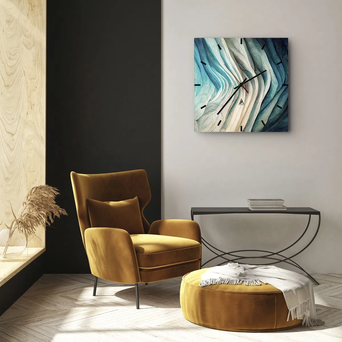 Ceas de perete - Ceas pe sticlă - Insațiabilitate albastră - 30x30 cm