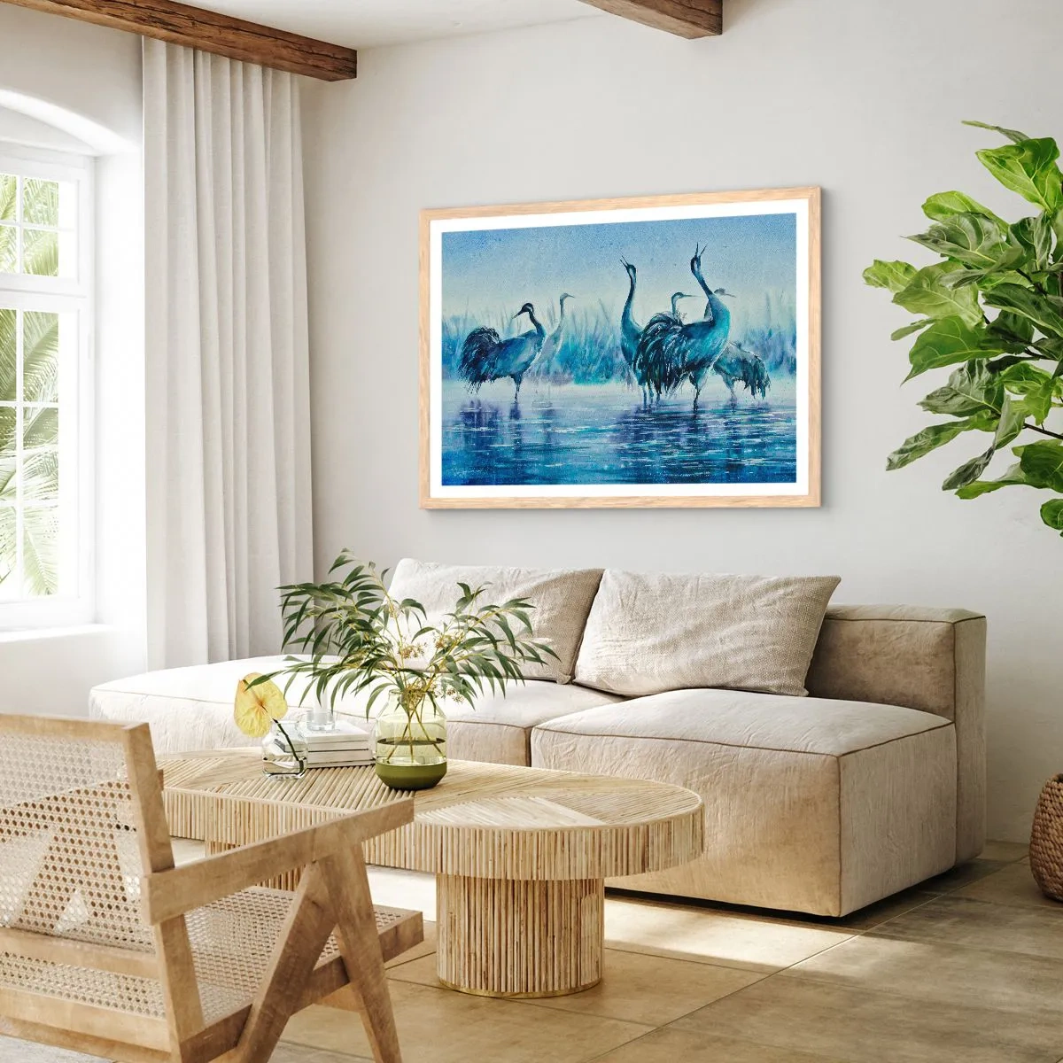 Poster în ramă de stejar deschis - Întâlnirea de dimineață - 100x70 cm