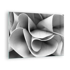 Tablou pe sticlă - Prim-plan alb-negru al formelor spiralate abstracte - 70x50cm - Se întâmplă în spațiu - Decorațiune modernă pentru perete pentru living și dormitor ARTTOR
