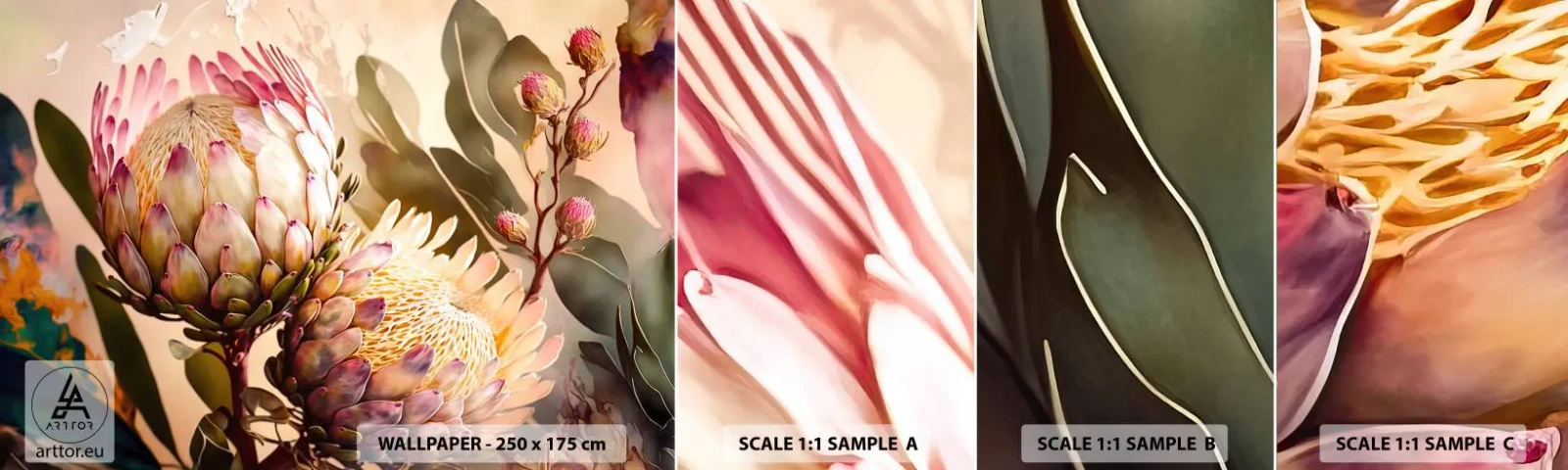 Mostră de Tapet Standard Eco - Îmbrățișare cu tandrețe - Flori, Plante, Botanică - 100x30 cm