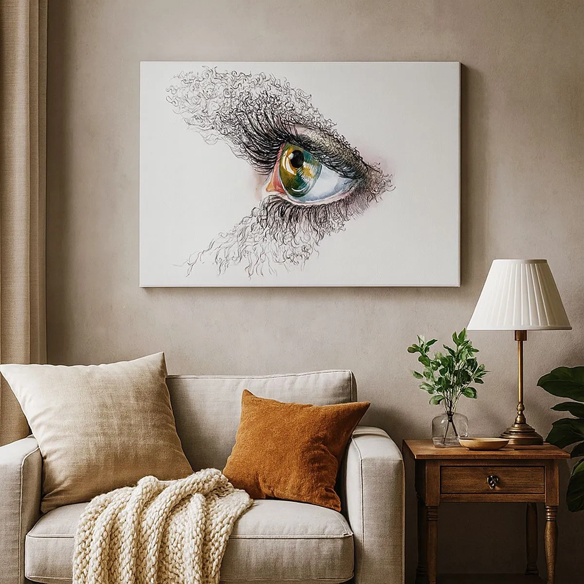 Tablou pe pânză Canvas - Un ochi artistic cu iris galben-verzui și detalii complicate. - 70x50cm - Privește direct în suflet - Decorațiune modernă pentru perete pentru living și dormitor ARTTOR