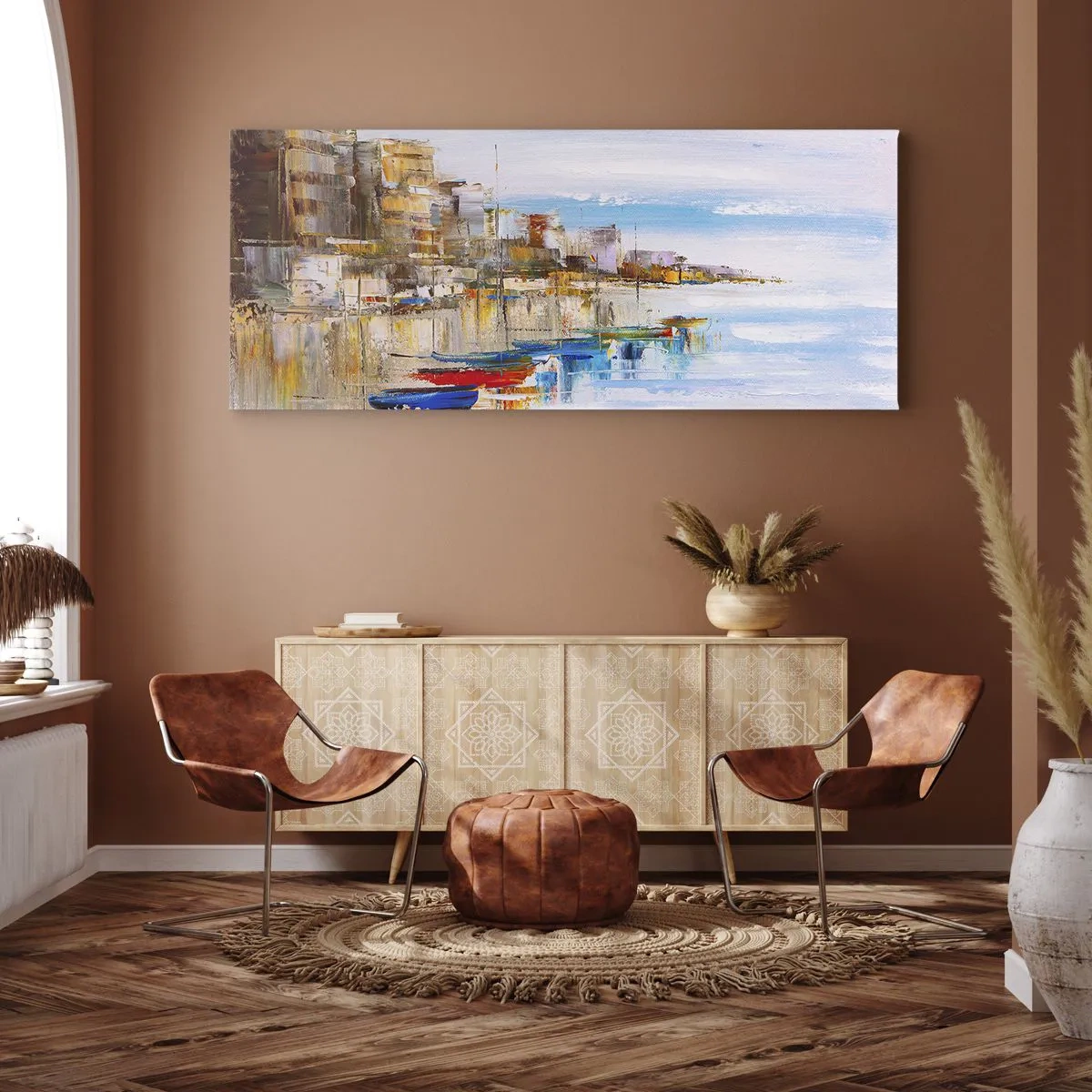 Tablou pe pânză - Port urban multicolor - 100x40 cm