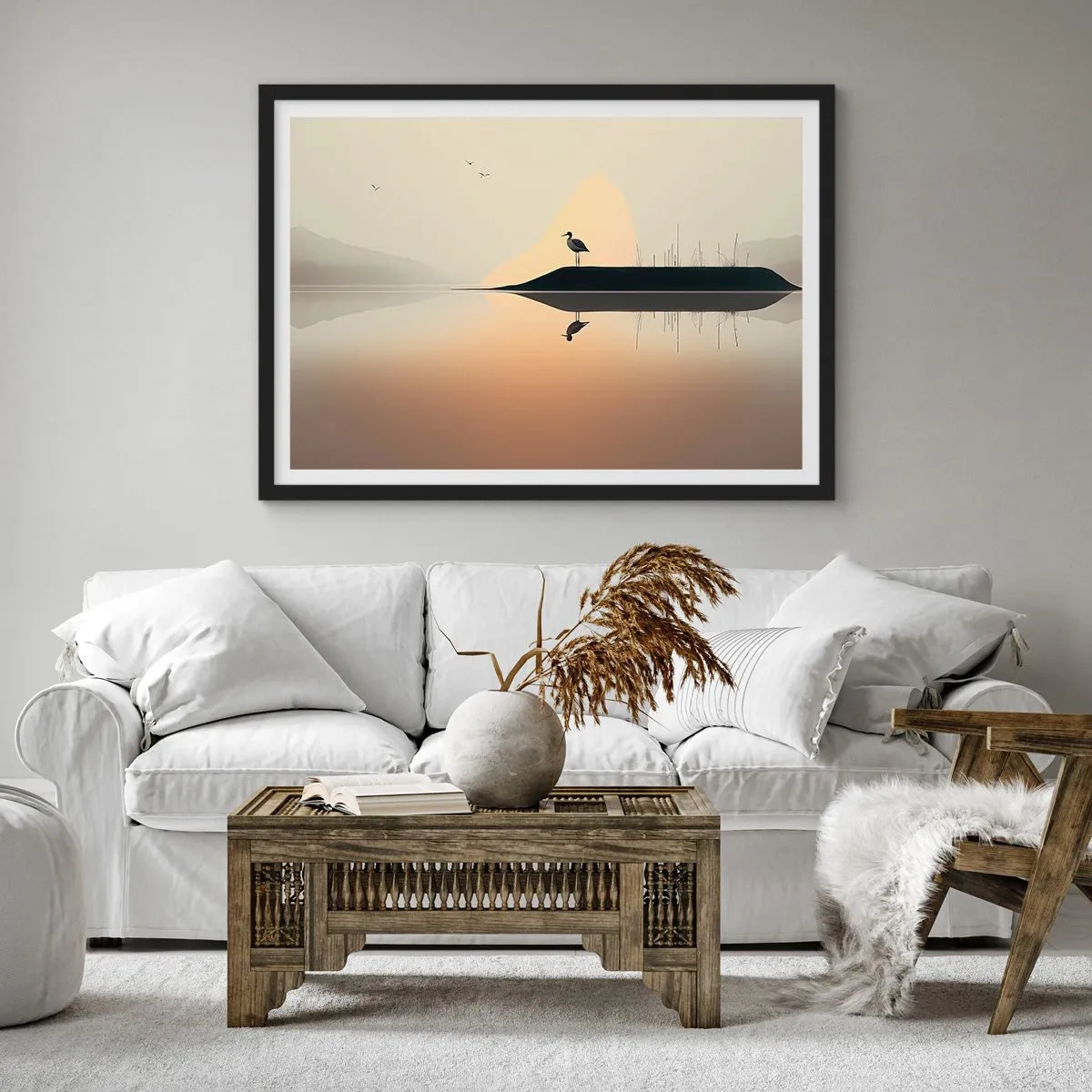 Poster în ramă neagră - Domn pe lac - 70x50 cm