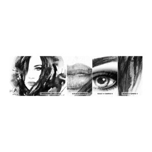 Mostră tapet autocolant Deluxe Sticker - Studiu unei dame în alb și negru - Abstracția, Chipul de femeie, Portret - 100x30 cm
