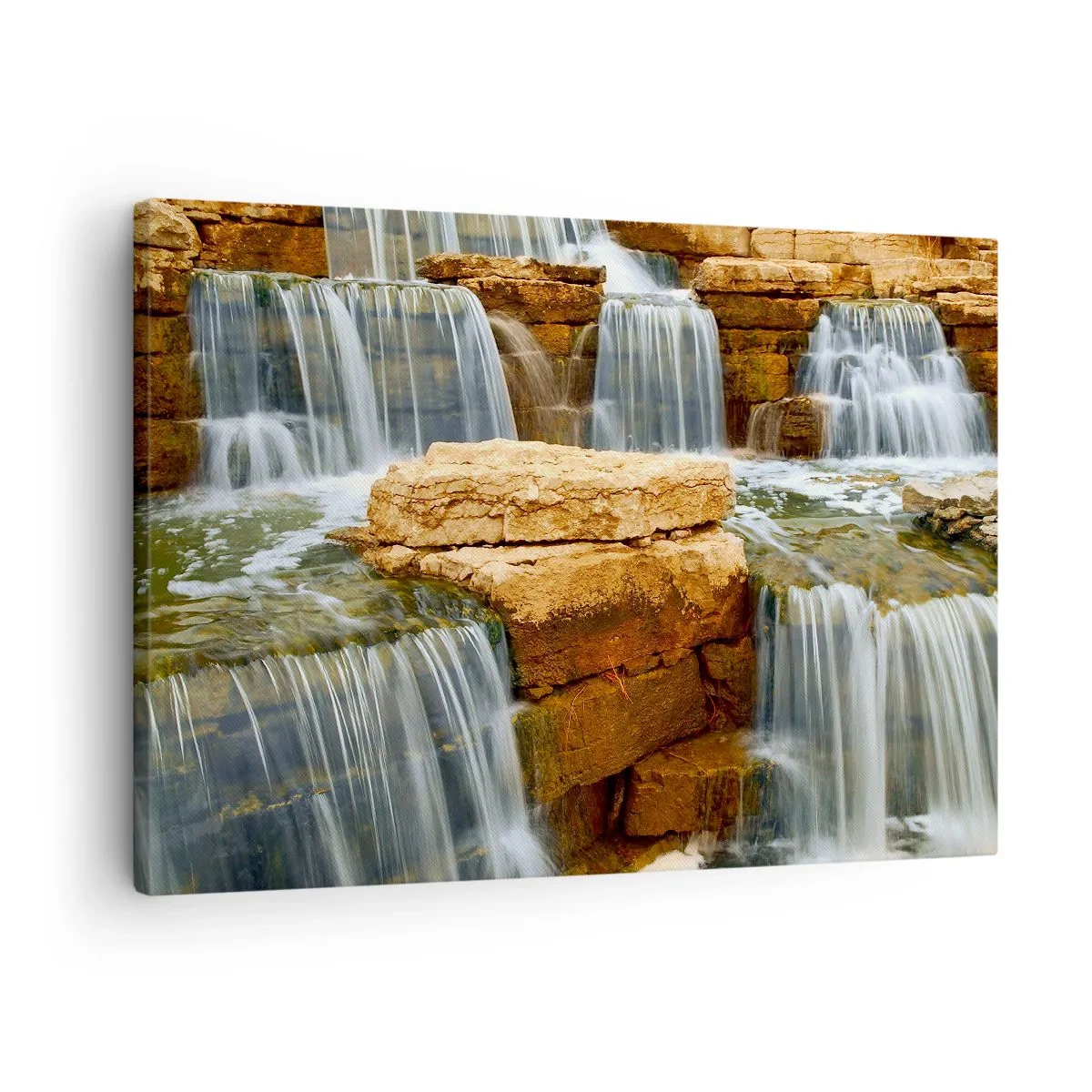 Tablou pe pânză Canvas - O cascadă care curge pe trepte de piatră - 70x50cm - Scara către cer - Decorațiune modernă pentru perete pentru living și dormitor ARTTOR