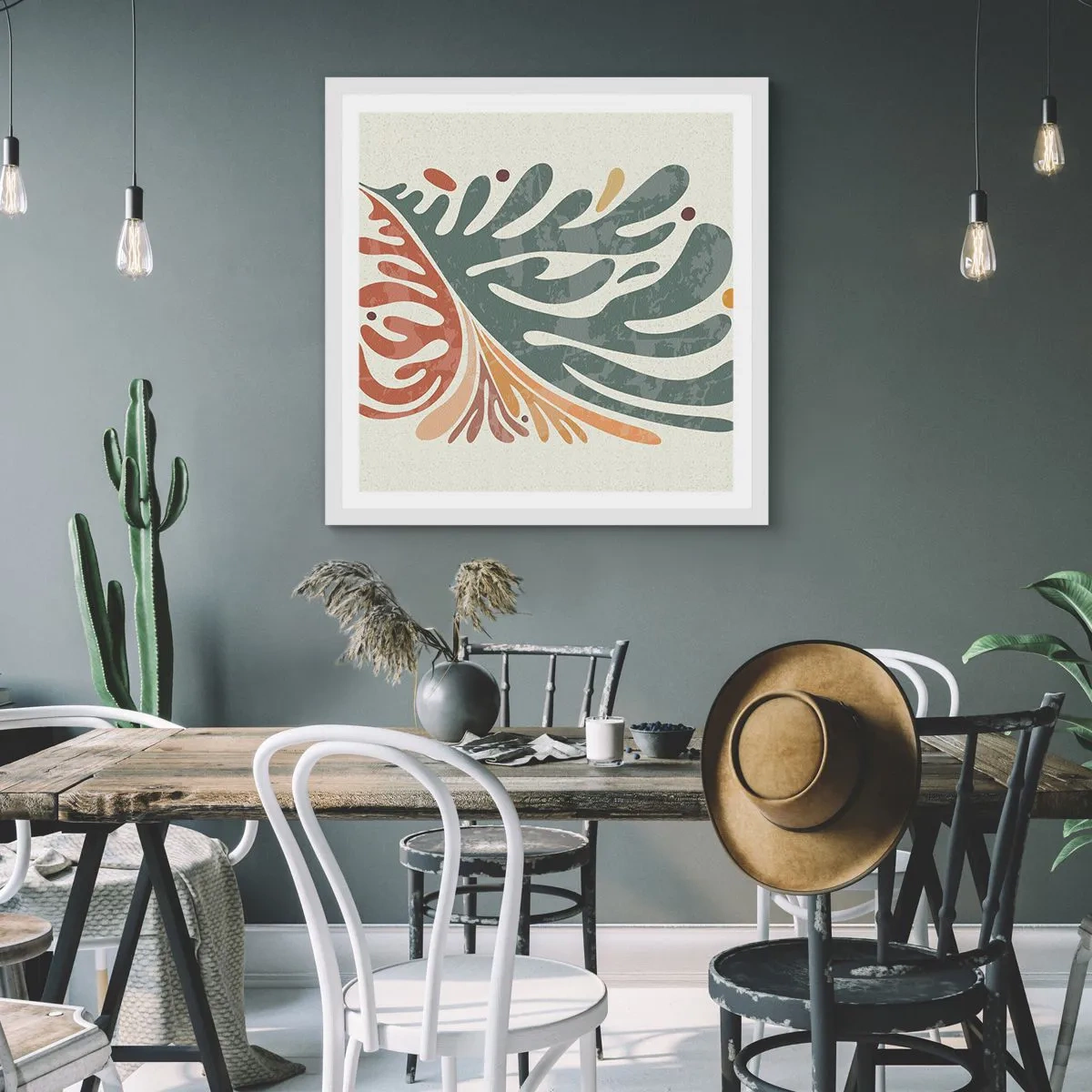 Poster în ramă albă - Frunză multicoloră - 60x60 cm