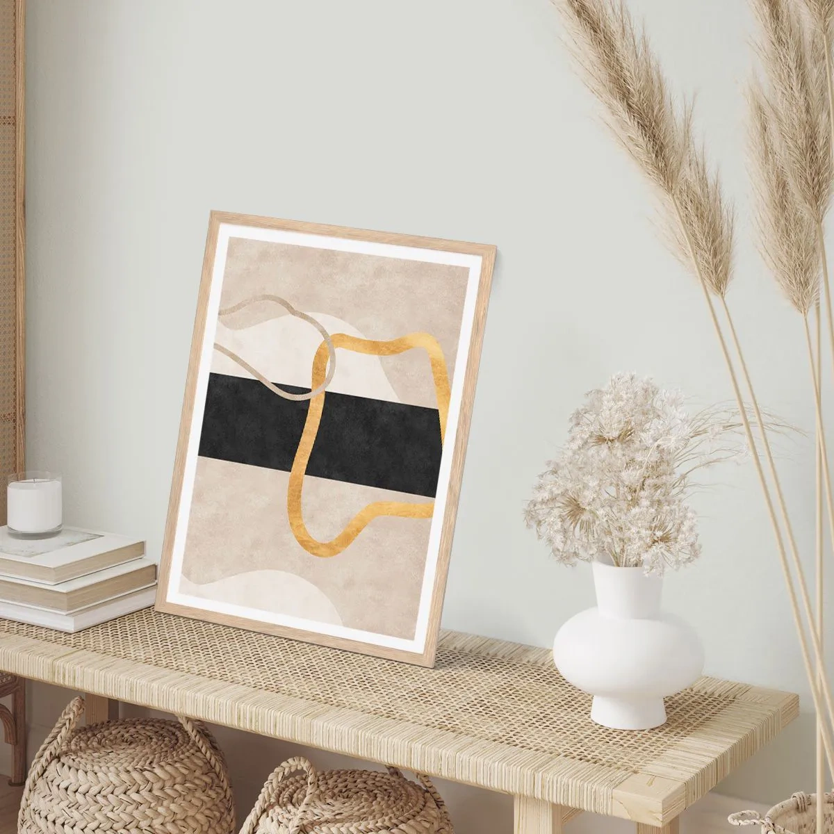 Poster în ramă de stejar deschis - Forme înbuclite - 61x91 cm