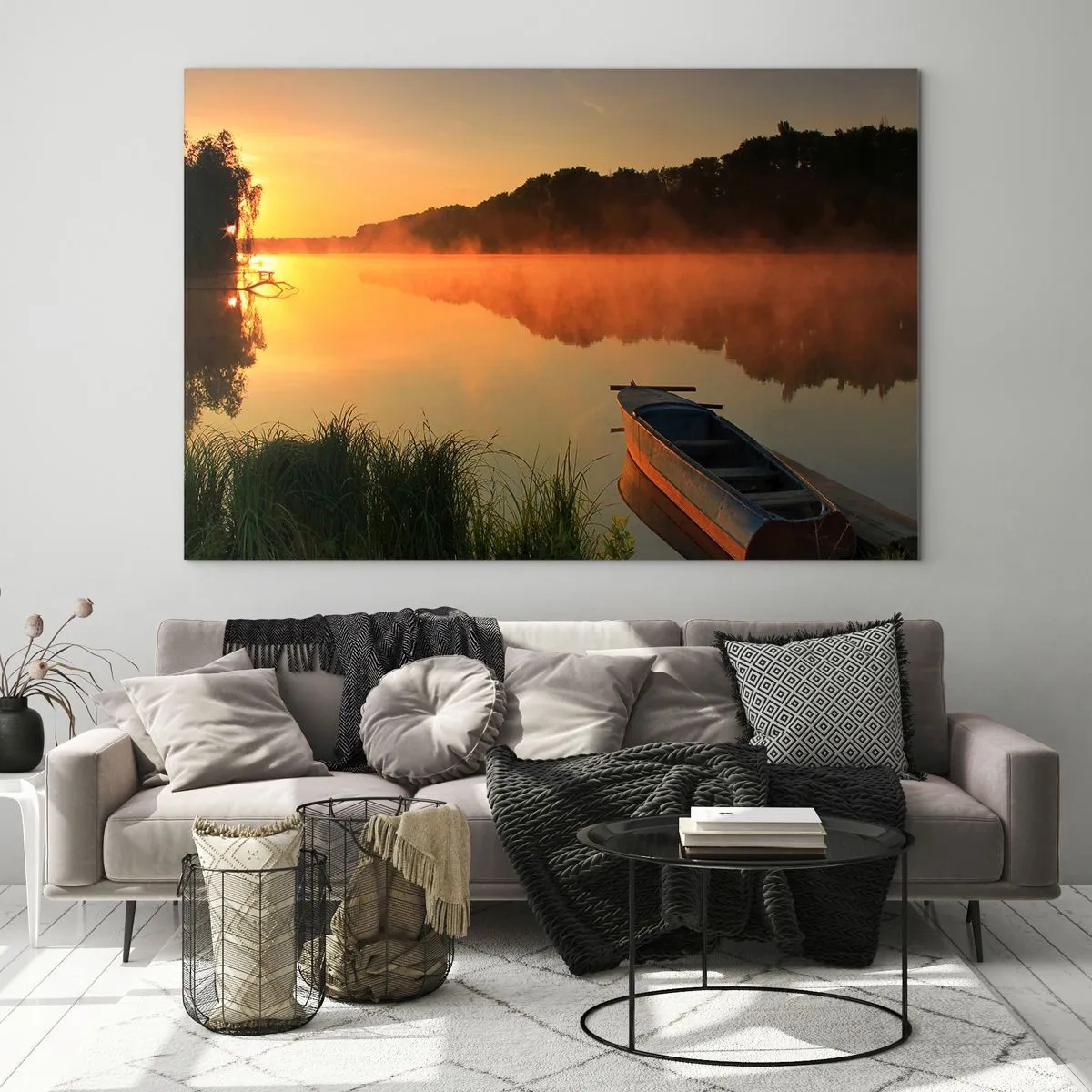 Tablou pe sticlă - Răsăritul soarelui peste apă ca un strat de oglindă - 100x70 cm