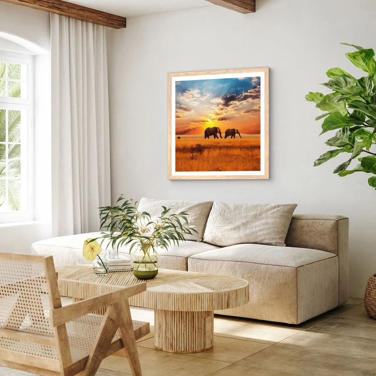 Poster în ramă de stejar deschis - Plimbare în familie - 60x60 cm