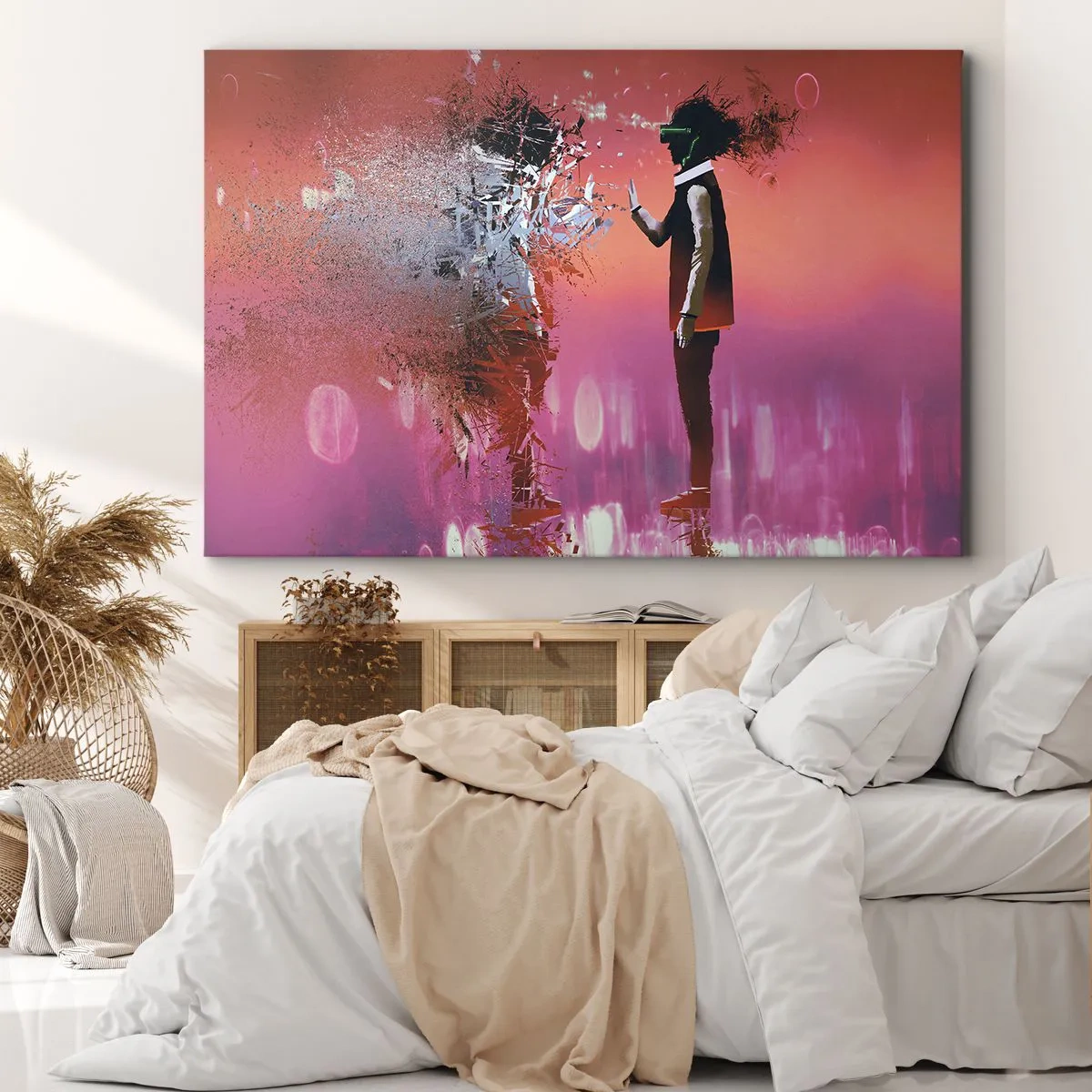 Tablou pe pânză Canvas - O scenă abstractă cu o figură futuristă și elemente împrăștiate. - 70x50cm - Este posibil să privești în interiorul tău? - Decorațiune modernă pentru perete pentru living și dormitor ARTTOR