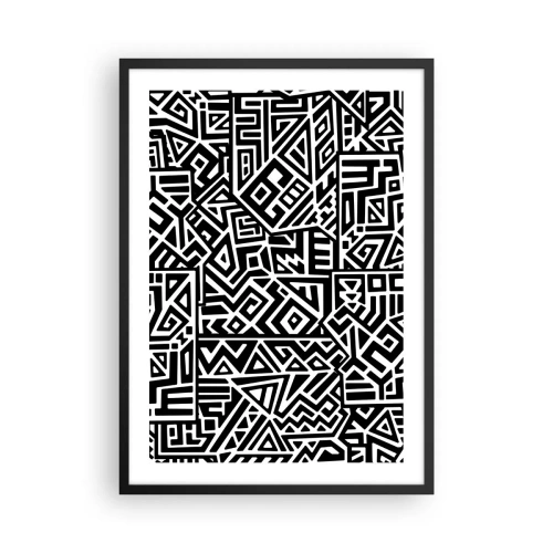 Poster în ramă neagră - Model geometric alb-negru într-un stil artistic - 50x70cm - Compoziție precolumbiană - Decorațiune modernă pentru perete pentru living și dormitor ARTTOR