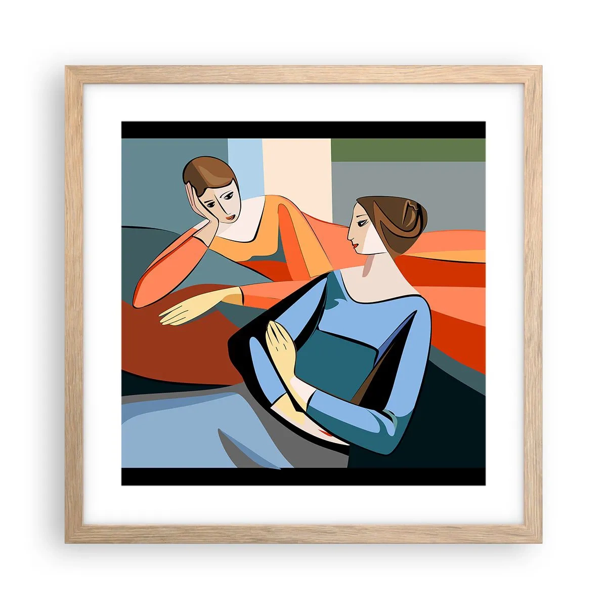Poster în ramă de stejar deschis - Un moment de confidențe - 40x40 cm
