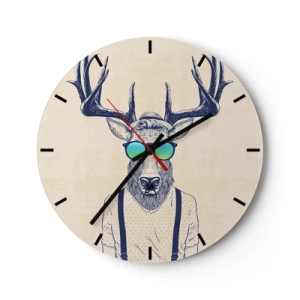 Ceas de perete - Ceas pe sticlă - Cerb cu ochelari de soare în stil hipster - 30x30cm - Și la cine te așteptai? - Decorațiune modernă pentru perete pentru living, bucătărie și dormitor ARTTOR