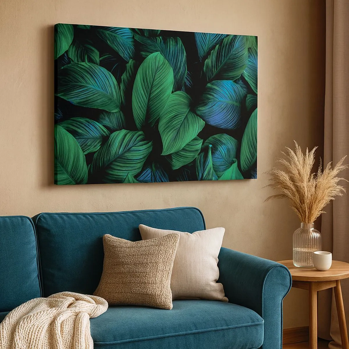 Tablou pe pânză Canvas - Frunze verzi într-un stil minimalist - 70x50cm - Traficul verde - Decorațiune modernă pentru perete pentru living și dormitor ARTTOR