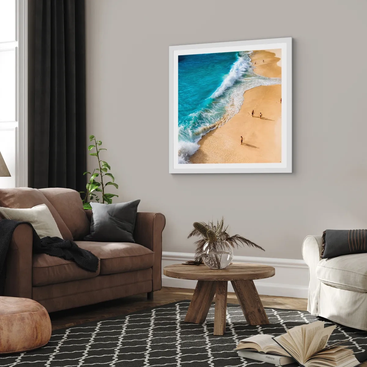 Poster în ramă albă - Și apoi soarele, plaja... - 60x60 cm