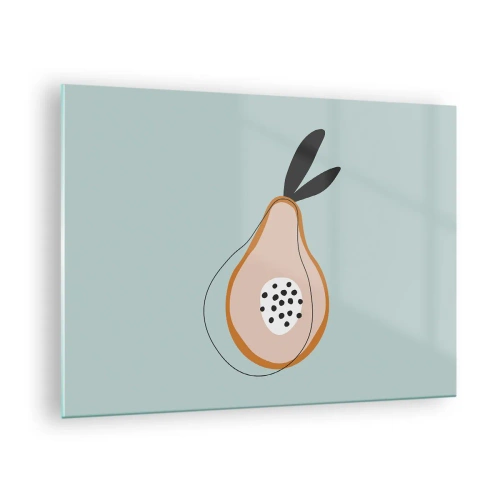Tablou pe sticlă - Ilustrație abstractă a unei pere într-un stil minimalist - 70x50cm - Pătrunzând în natura lucrurilor - Decorațiune modernă pentru perete pentru living și dormitor ARTTOR