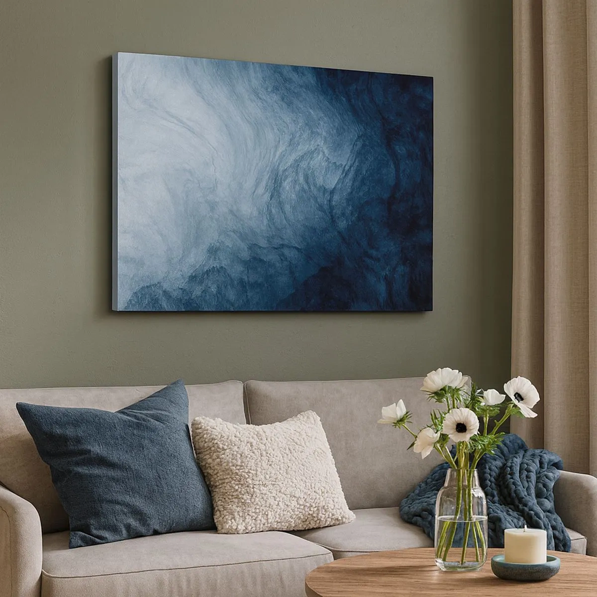 Tablou pe pânză Canvas - O compoziție abstractă în nuanțe de albastru și bleumarin. - 70x50cm - În adâncuri - Decorațiune modernă pentru perete pentru living și dormitor ARTTOR
