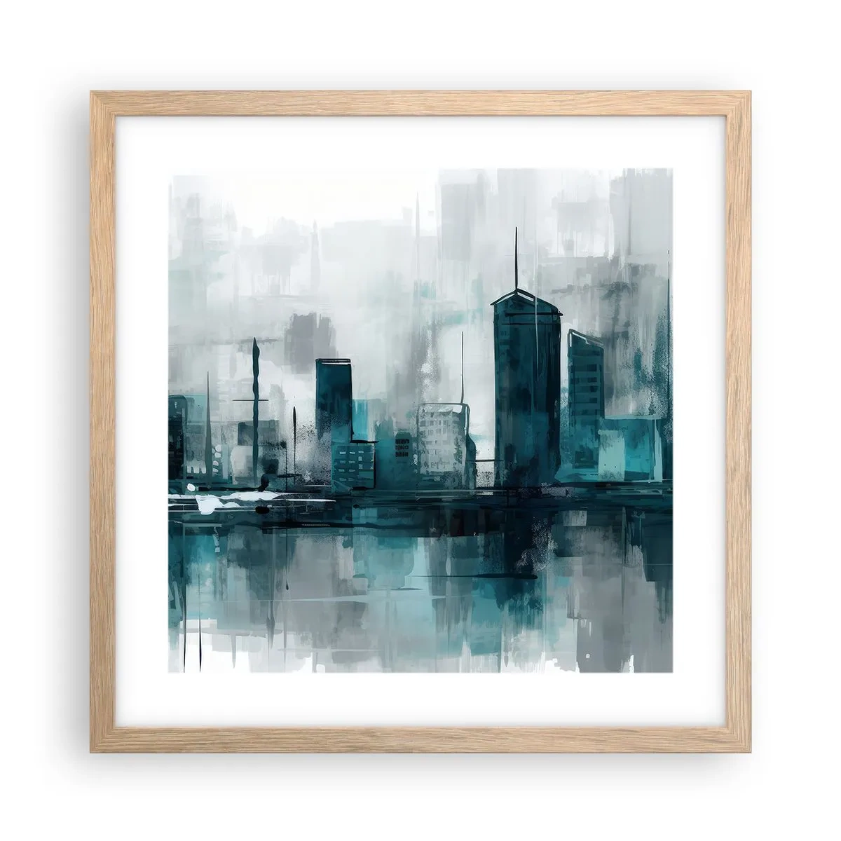 Poster în ramă de stejar deschis - Un oraș de culoarea ploii - 40x40 cm