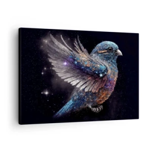Tablou pe pânză Canvas - O vrabie în stilul erei spațiale cu strălucire de diamant - 70x50cm - Vrăbiuța de diamant - Decorațiune modernă pentru perete pentru living și dormitor ARTTOR