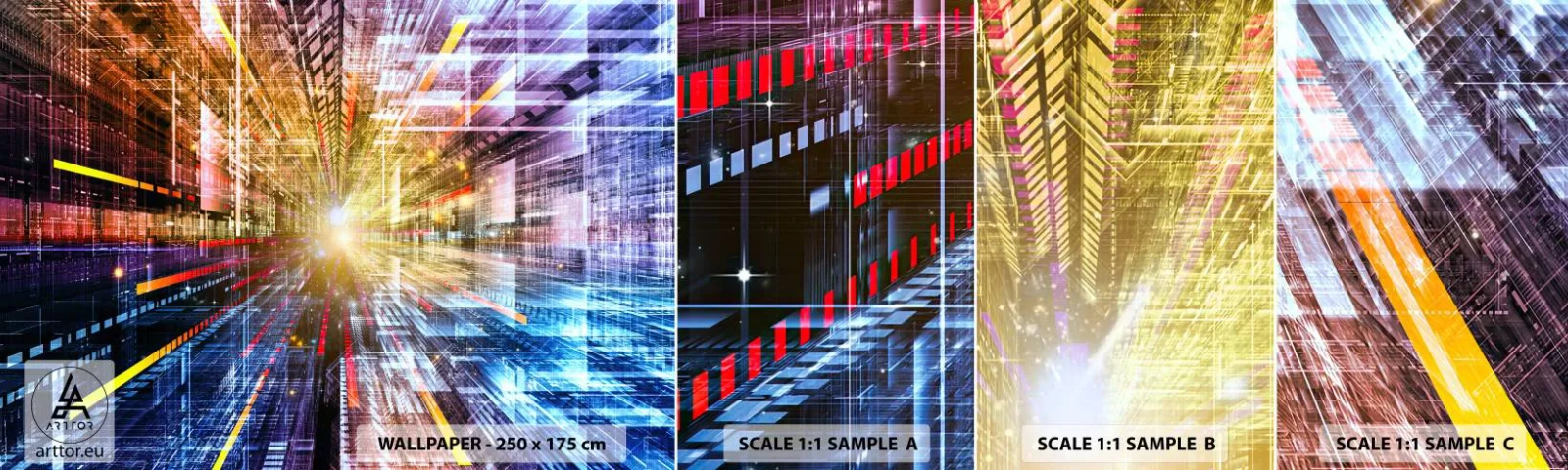 Mostră tapet autocolant Deluxe Sticker - Coridor luminos - Abstracția, Grafică, 3D - 100x30 cm