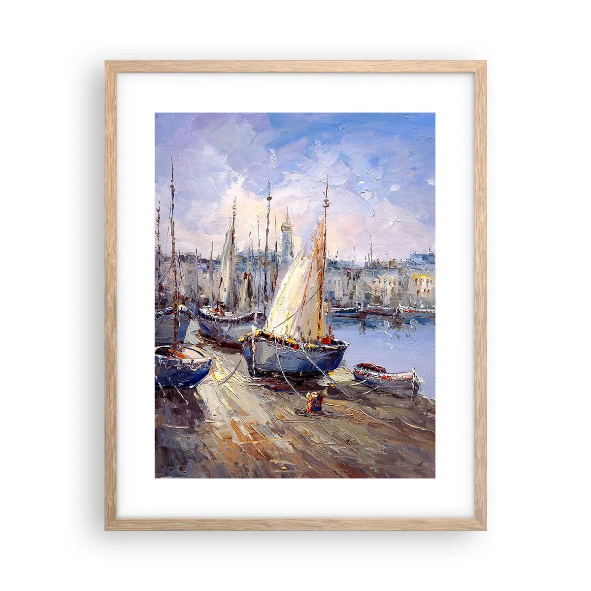 Poster în ramă de stejar deschis - Orășel de lângă golf - 40x50 cm