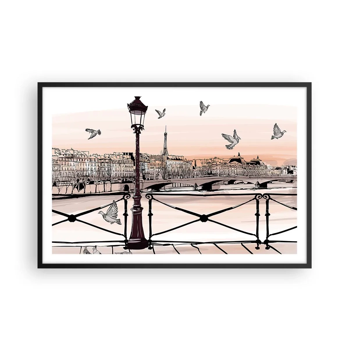Poster în ramă neagră - Deasupra acoperișurilor Parisului - 91x61 cm