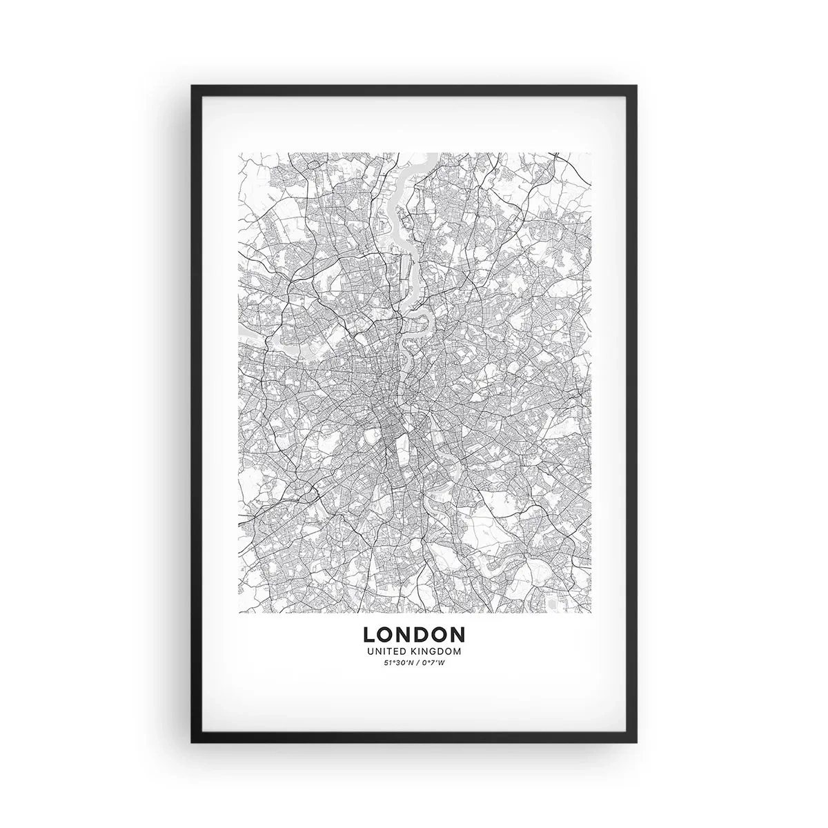 Poster în ramă neagră - Harta labirintului din Londra - 61x91 cm