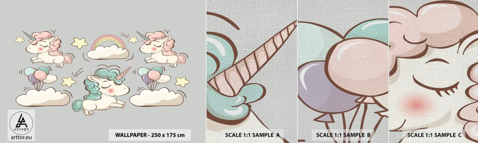 Mostră tapet Premium Canvas - Există cu siguranță... - Pentru copii, Inorog, Basm - 100x30 cm