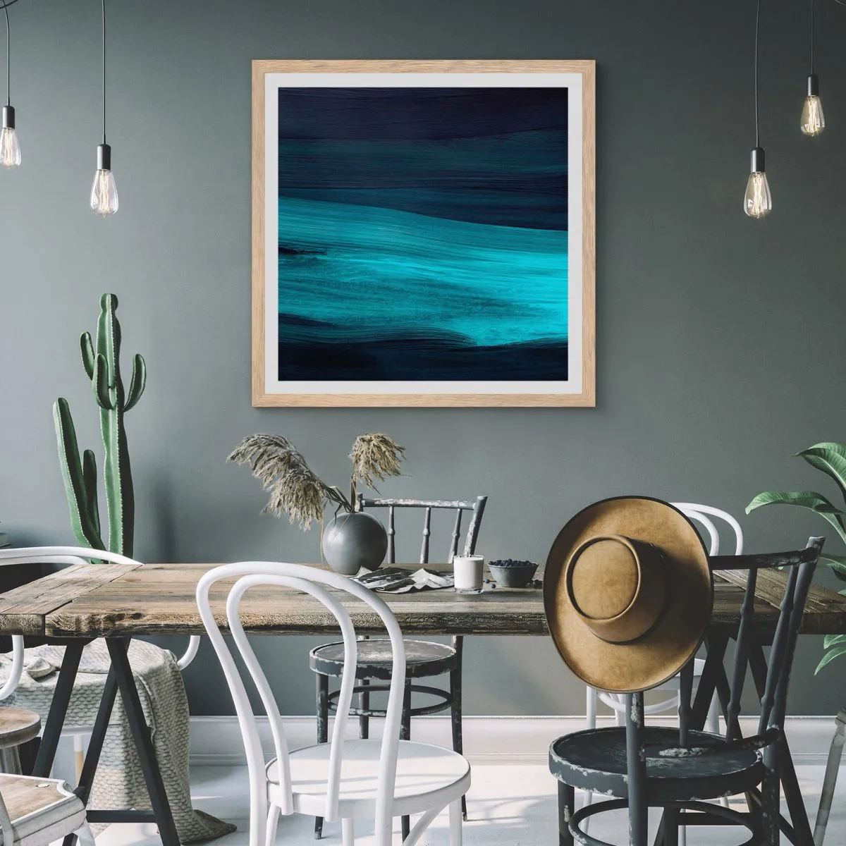 Poster în ramă de stejar deschis - Du-te cu fluxul - 40x40 cm