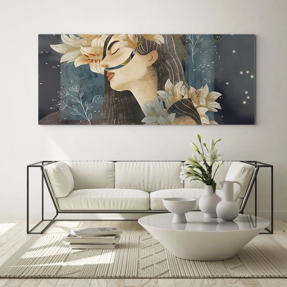 Tablou pe sticlă - Povestea prințesei cu crini - 100x40 cm