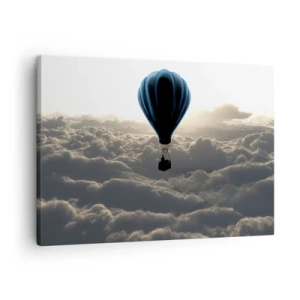 Tablou pe pânză Canvas - Un balon cu aer cald pe un cer cu nori la apus - 70x50cm - Rătăcitor deasupra norilor - Decorațiune modernă pentru perete pentru living și dormitor ARTTOR