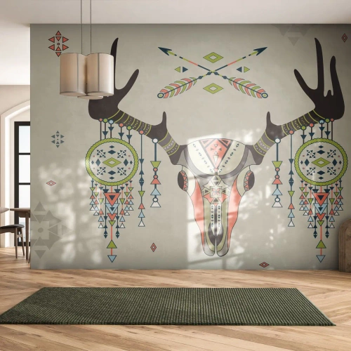 Tapet Premium Sand - Trofeul vânătorului indian - Abstracția, Cerb, Boho - 250x175 cm