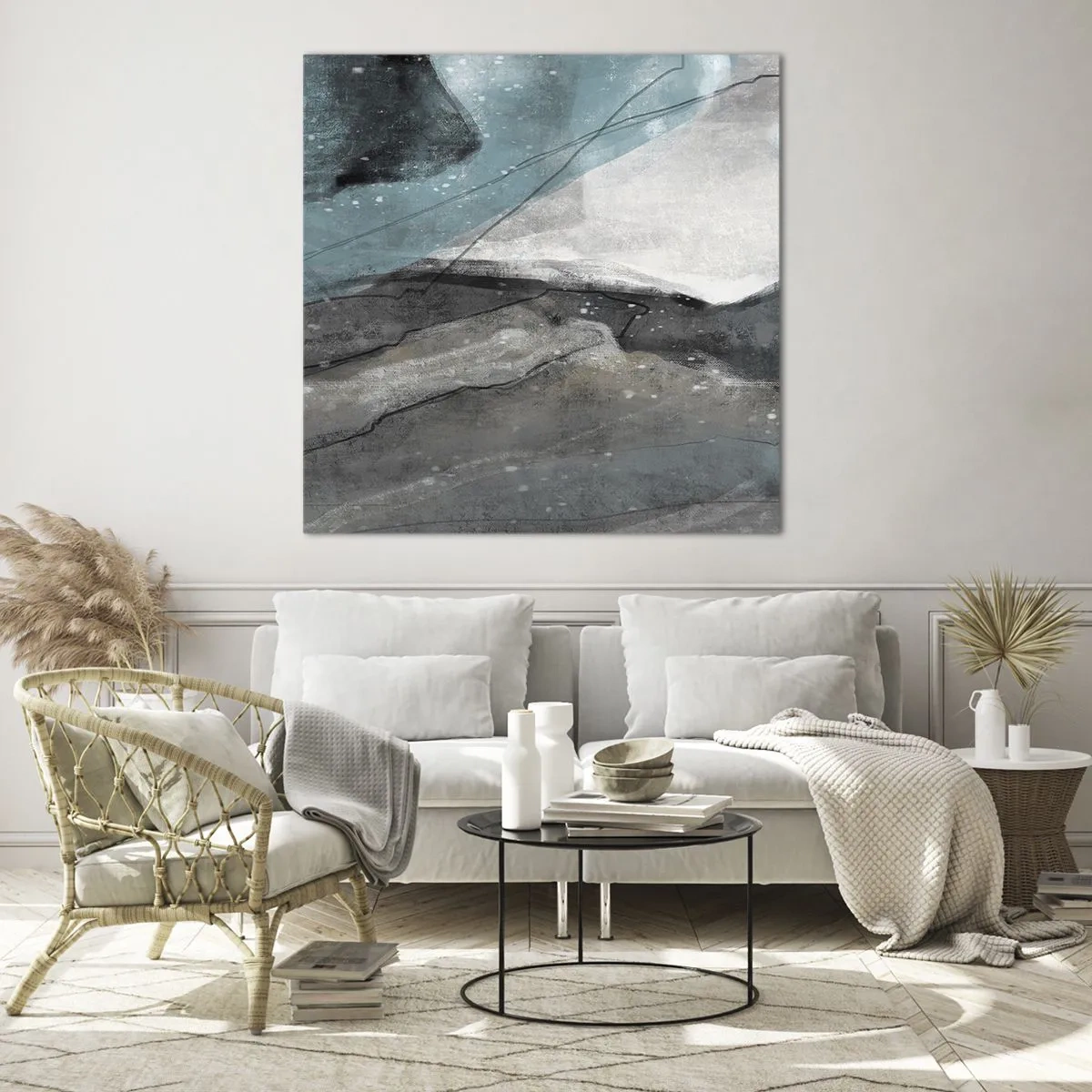 Tablou pe sticlă - Abstracție: roci și gheață - 40x40 cm