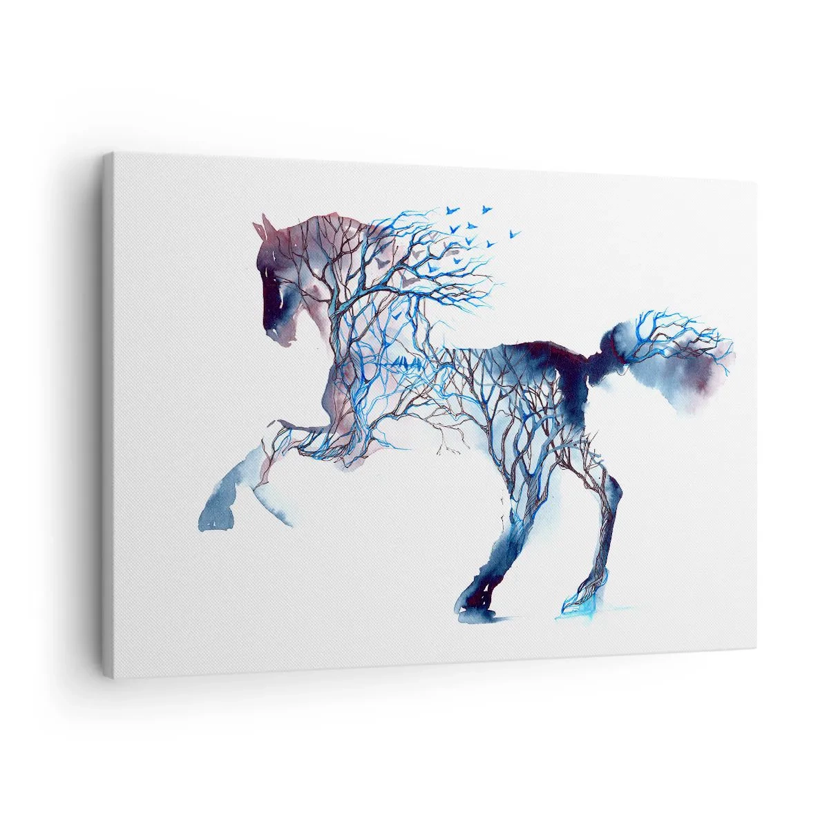 Tablou pe pânză Canvas - Grafică artistică de cai cu motive de copaci și păsări - 70x50cm - Și ca și cum pădurea s-ar fi mișcat - Decorațiune modernă pentru perete pentru living și dormitor ARTTOR