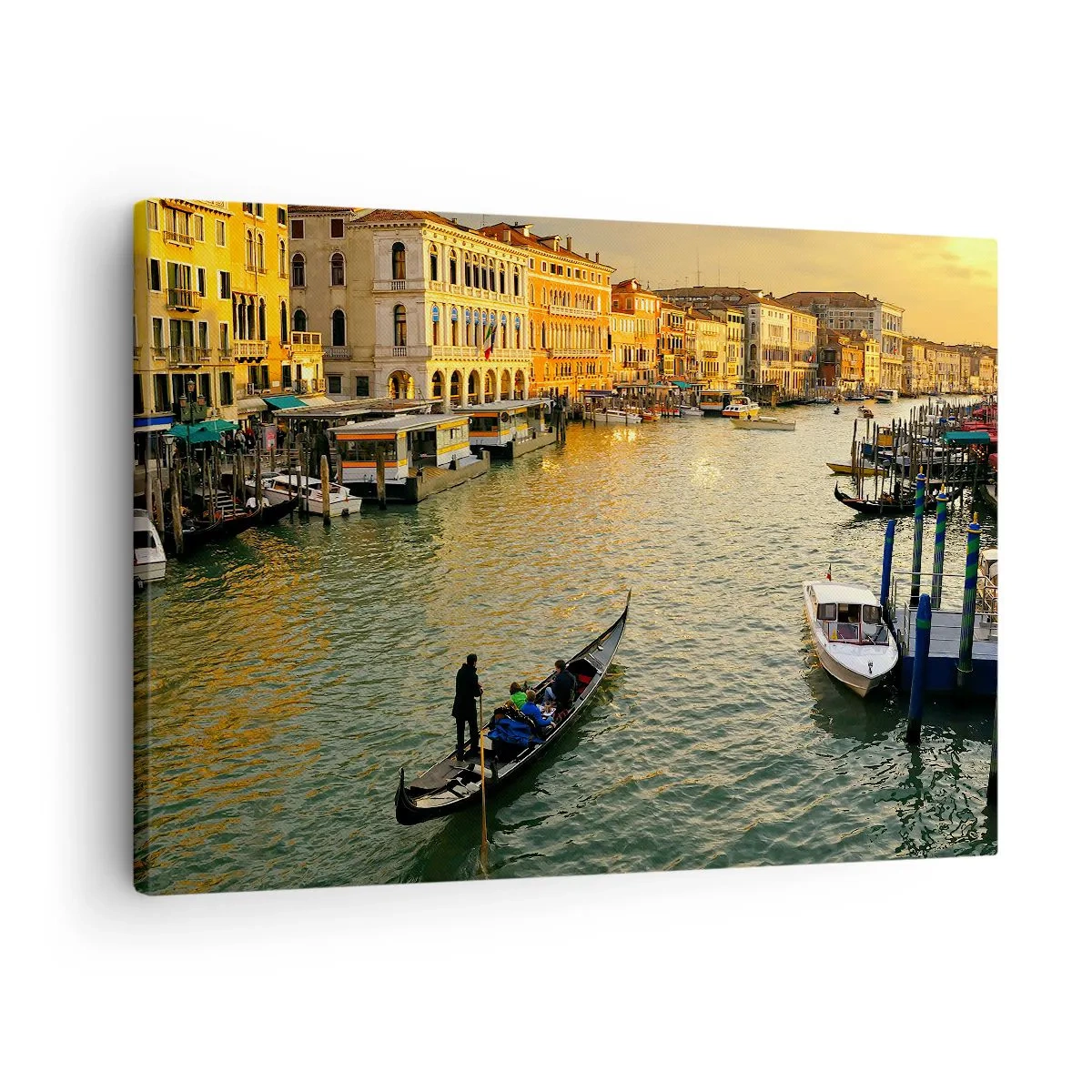 Tablou pe pânză Canvas - Gondolă pe un canal din Veneția la apus - 70x50cm - Pe partea însorită a străzii - Decorațiune modernă pentru perete pentru living și dormitor ARTTOR