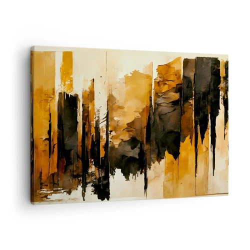 Tablou pe pânză Canvas - Dungi abstracte aurii și negre într-o compoziție artistică - 70x50cm - Armonie de negru și auriu - Decorațiune modernă pentru perete pentru living și dormitor ARTTOR
