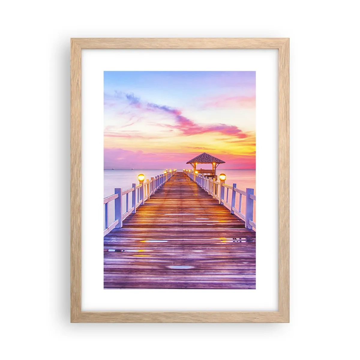 Poster în ramă de stejar deschis - Tăcerea serii în liliac-auriu - 30x40 cm