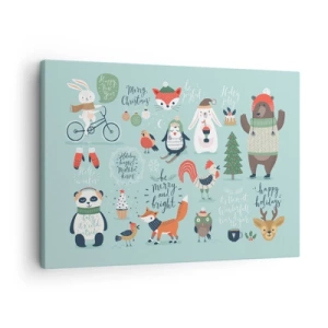 Tablou pe pânză Canvas - Ilustrație de Crăciun cu animale într-o atmosferă de iarnă - 70x50cm - Să nu se termine niciodată Crăciunul! - Decorațiune modernă pentru perete pentru living și dormitor ARTTOR