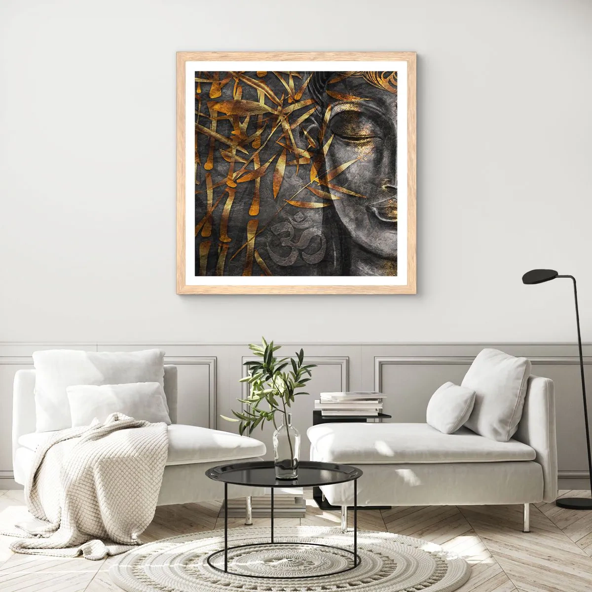 Poster în ramă de stejar deschis - Simțiți pacea - 50x50 cm