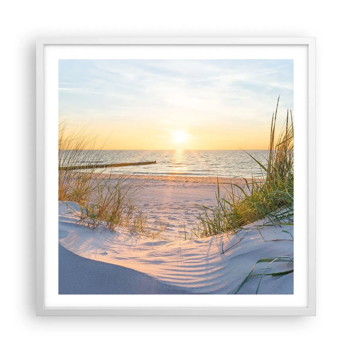 Poster în ramă albă - Zumzet de mare, o plajă sălbatică printre ierburi... - 60x60 cm