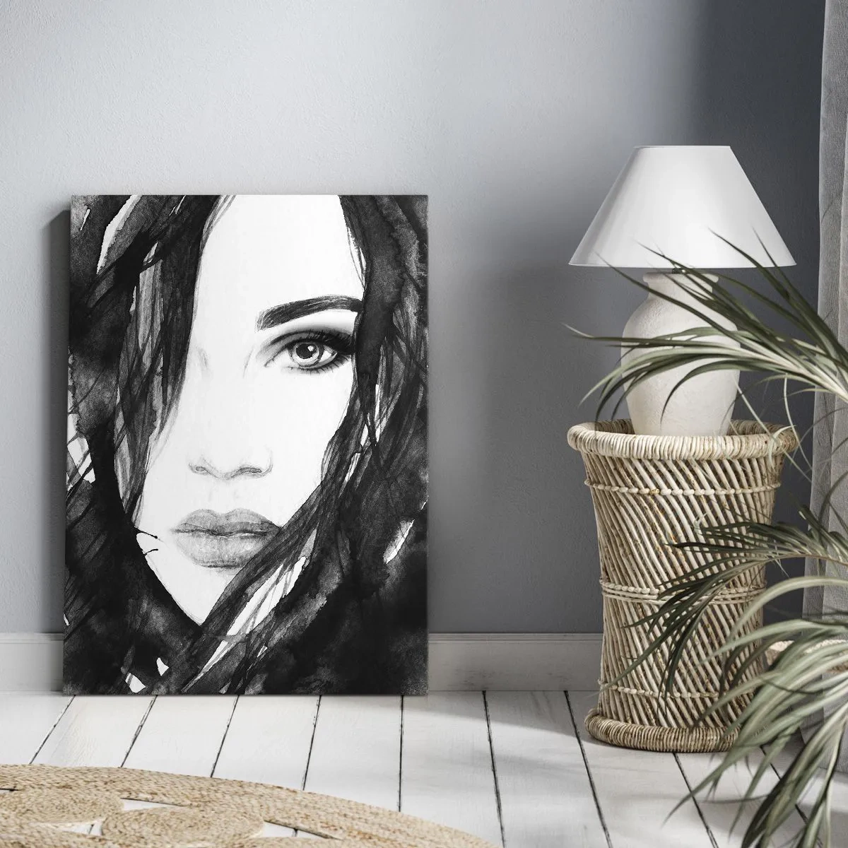 Tablou pe pânză - Studiu unei dame în alb și negru - 50x70 cm